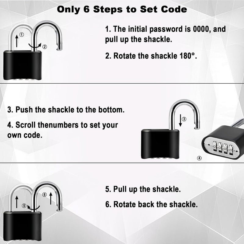 Faburo 2pcs Combination Lock, 4-Digit Heavy Duty Combo Lock, Combination Padlock Outdoor Waterproof Gate Locks for Outdoor Fence, Locker, Sheds, Gym, Gate Hasps (2pcs, Short Shackle) - Image 4